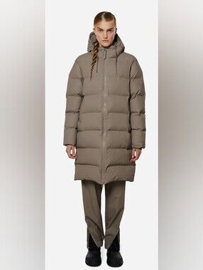 RAINS Long Puffer jacket - Unisex, US L, Taupe